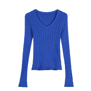 辰米范 miu系织造 复古麻花v领针织衫女套头毛衣气质修身内搭上衣