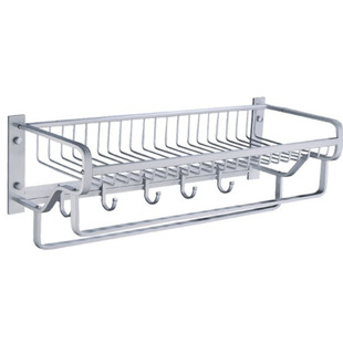 包邮免打孔安装太空铝多功能网篮浴巾架 浴室卫生间置物架毛巾架