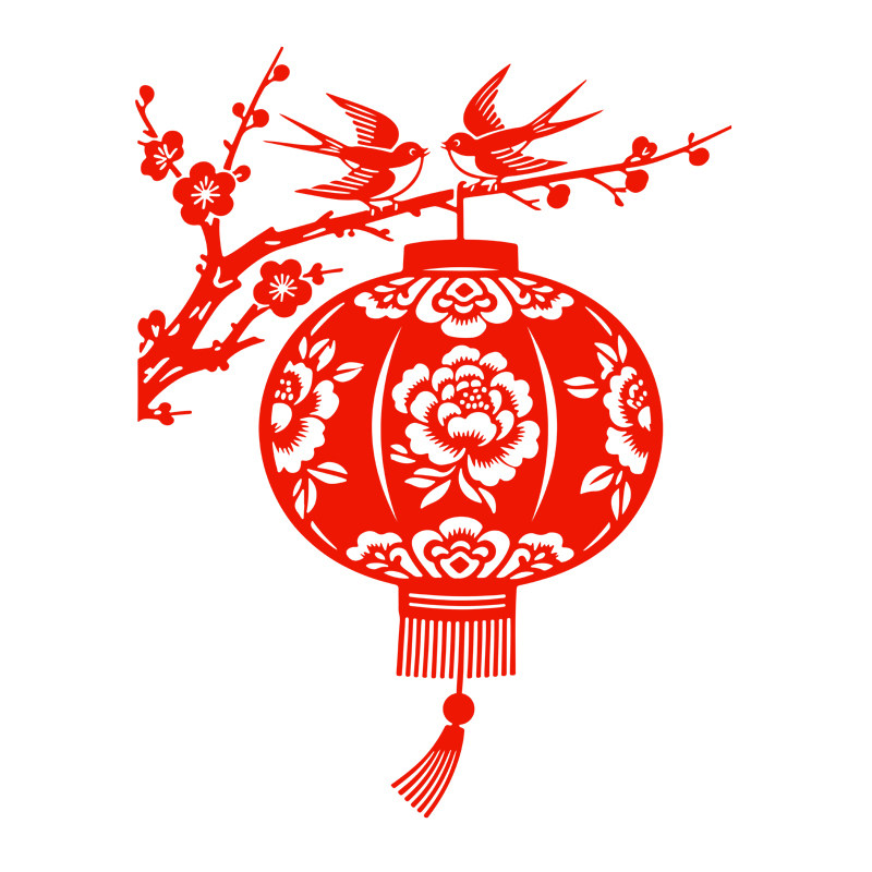 灯笼窗花喜上梅梢剪纸喜鹊静电贴纸窗贴橱窗玻璃门贴春节2027新年