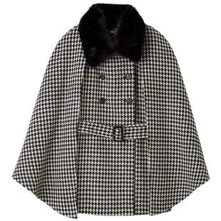 LILY BROWN2025秋冬新品翻毛领双排扣收腰斗篷大衣外套LWFC255114