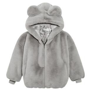 儿童皮草外套冬季男女童棉服加厚连帽熊宝宝棉袄仿貂绒獭兔毛毛衣