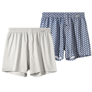 2条装 德国舒雅内裤男士纯棉针织棉印花家居短裤薄款阿罗裤