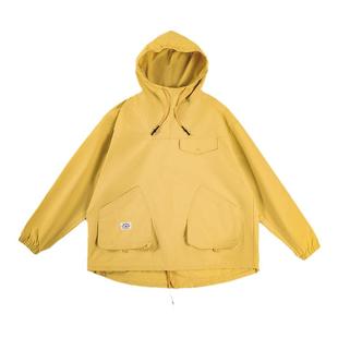 马登薄款黄黑色防风宽松套头连帽卫衣工装夹克机能户外套女士早秋