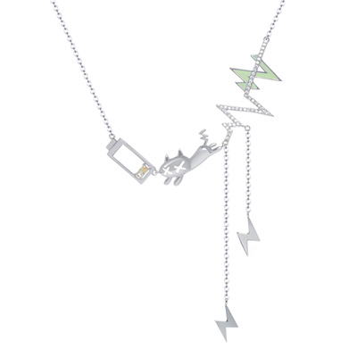 花芽原创电量告急项链女2025新款高级感轻奢小众设计风配t恤饰品