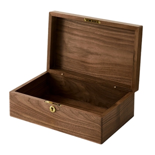 黑胡桃木桌面收纳盒文玩首饰纪念品金条家用实木带盖带锁储物盒子