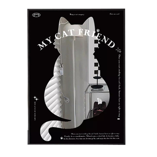 镜子画 猫咪装饰画 客厅装饰画玄关摆画黑白风装饰画镜面装饰画