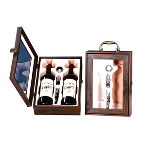 钢琴烤漆红酒包装礼盒开窗双支装加宽木盒葡萄酒空盒子红酒箱定制