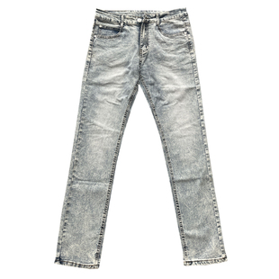 秋冬季款浅色牛仔裤子男生修身小脚弹力青少年潮流雪花白加绒加厚