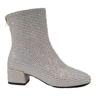 四季粗跟满钻短靴大码小码模特走秀比赛表演PK舞台水钻白色小靴子