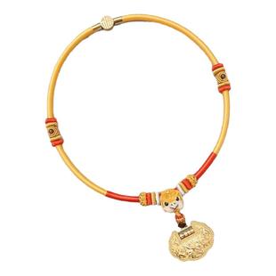 蛇宝宝周岁金锁项圈戴金拍照道具儿童项链满月百岁金锁手工编织绳