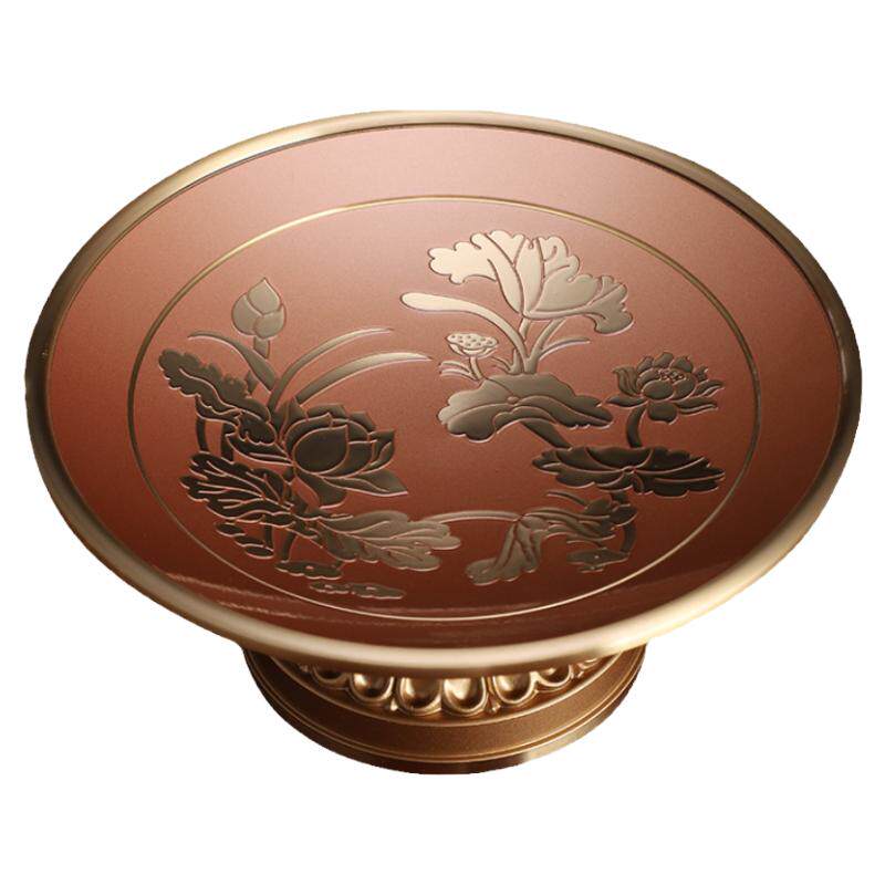 黄铜烤漆莲花高脚佛前供果盘