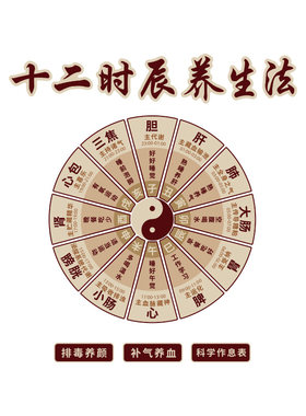 网红养生店氛围布置中医馆装饰挂画贴文化形象背景墙面十二时辰法