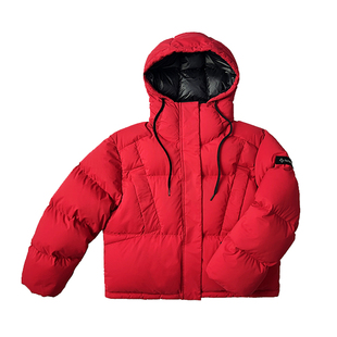 君羽辕辙羽绒服女超短款连帽秋冬保暖时尚红色鹅绒服外套SC62038