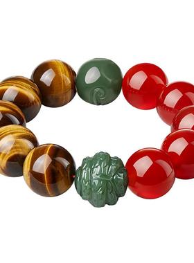 红玛瑙手串虎眼石和田玉六合生肖