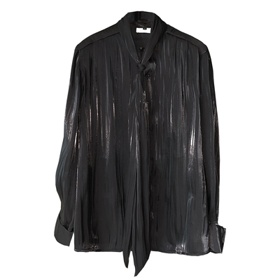 飘带衬衫长袖丝质褶皱