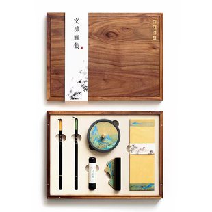 问心堂文房四宝礼盒套装狼毫毛笔套装高档宣纸砚台墨条歙砚笔搁书法专业笔墨纸砚练字专业级千里江山礼品收藏