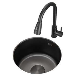 黑色纳米圆形水槽迷你小水槽不锈钢吧台洗手盆圆盆小号厨房洗菜盆