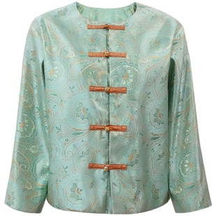 澄渔高定【锦玉】新中式龙翡琶纹重磅织锦缎提花手工盘扣对襟外套