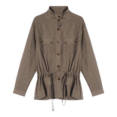 贰羊设计【野径】复古工装风廓形天丝麻宽松衬衫女春季新款短外套
