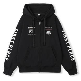 Ohlyah字母印花拉链高街卫衣男女潮牌连帽开衫情侣秋冬美式外套