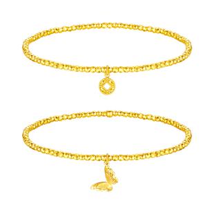 周大生黄金手链女爆闪碎碎冰铜钱金珠手串足金小闪蝶手饰生日礼物