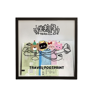 礼帽小动物票据相框摆台一家人旅游机票车票电影票根收纳画框空框