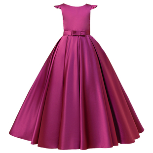 中大童超洋气公主蓬蓬裙女童长款缎面主持花童裙小女孩高档演出服