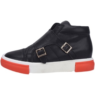 35-39 头层牛皮 ZUSE 小白鞋女松糕厚底内增高透气休闲高帮黑板鞋