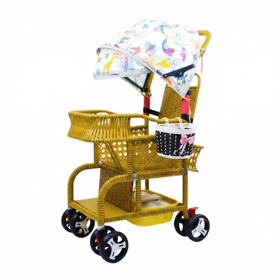 夏季竹藤婴儿手推车轻便可坐可躺