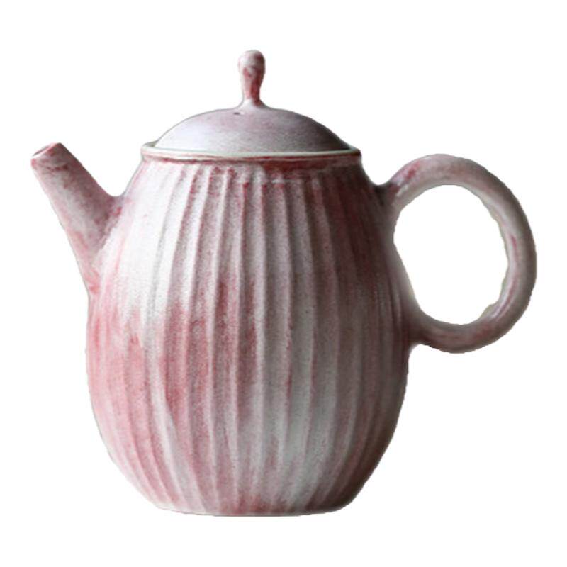 纯手工樱花粉竖纹茶壶原矿泡茶粗陶壶单壶景德镇功夫茶具家用送礼