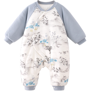 【山水青竹】新生婴儿连体衣冬加厚保暖2025新款新中式国潮风哈衣