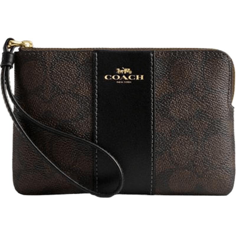 COACH/蔻驰奥莱女士经典标志老花条纹图案角拉链腕包卡包