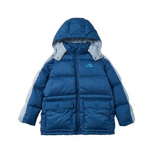 蓝汽水2025年冬季新款撞色连帽羽绒服男童耐洗耐穿儿童保暖外套