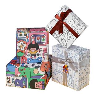 礼物包装纸高级感儿童生日礼品纸可爱卡通彩纸牛皮纸小学生幼儿园新年元旦春节马年糖果零食礼盒打包纸大尺寸