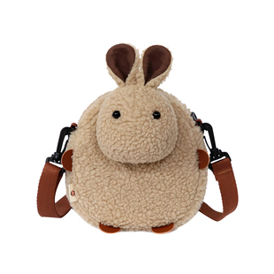 三色补丁可爱兔子羊羔毛包包女2025新款秋冬毛绒包百搭少女斜挎包