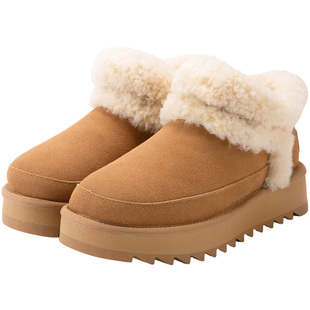 暇步士女鞋保暖短靴25冬季新款加绒毛毛鞋增高棉鞋翻边羊毛雪地靴