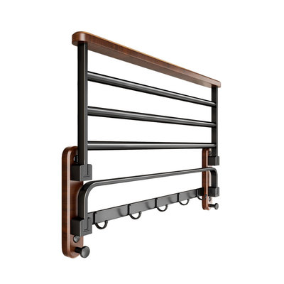 吉百居胡桃木毛巾架浴室置物架免打孔厕所高端卫生间实木浴巾架子