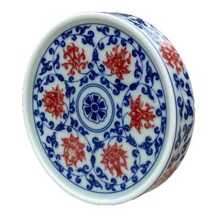 景德镇七丞堂青花釉里红缠枝莲盖置杯垫小紫砂壶盖托壶承家用茶具