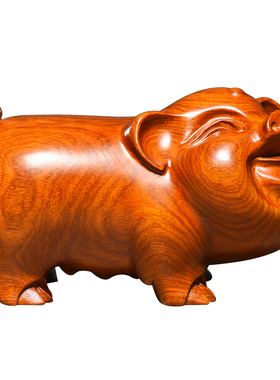 花梨木雕猪摆件一对实木