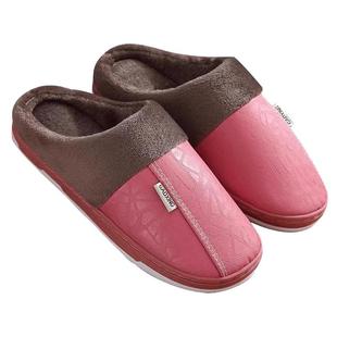 防水PU皮棉拖鞋女秋冬季室内居家居防滑家用保暖厚底毛毛月子棉鞋