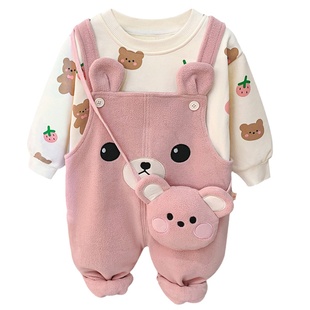 背带裤女童冬装2025新款加绒潮童装洋气儿童衣服一岁宝宝秋冬套装