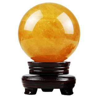 黄色水晶球厨房西北角火烧天门天然黄玉石球摆件原石家居摆设家里