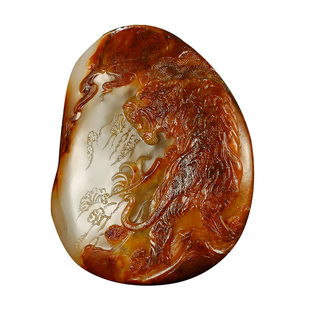 玉说和田玉生肖虎手把件男款黄沁皮老虎富贵玉石把玩件附证书HPF