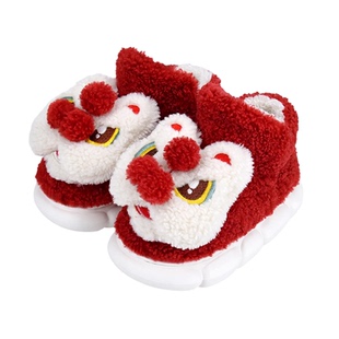 醒狮棉拖鞋高帮女冬季新年款室内家居民族风保暖情侣本命年毛绒鞋