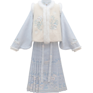 池禾原创【小熊物语】明制圆领比甲加绒披袄马面裙汉服女秋冬套装