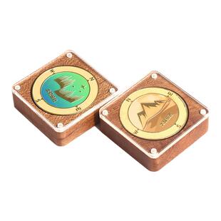 51mm沙比利木质金属徽章展示盒定制礼品盒收藏品包装盒礼品木盒