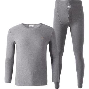 花雨伞男士弹力棉保暖内衣纯色圆领中厚薄绒打底套装防寒衣保暖衣