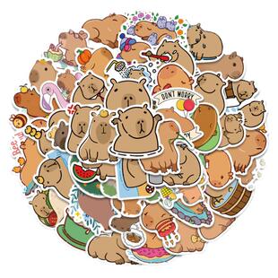 50张水豚可爱卡皮巴拉贴纸行李箱电脑手机头盔儿童贴画 capybara
