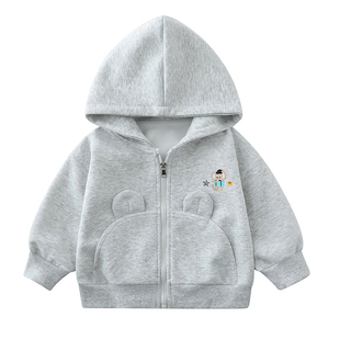 男童外套春秋款2026新款儿童洋气春装连帽针织拉链衫上衣男孩衣服