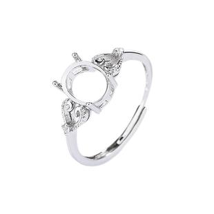 简约时尚爱心女铜戒指托空托镶嵌椭圆形翡翠宝石戒面镀仿S925纯银